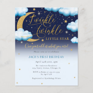 Budget Twinkle Little Star Blå Pojke 1-årsdag Flygblad