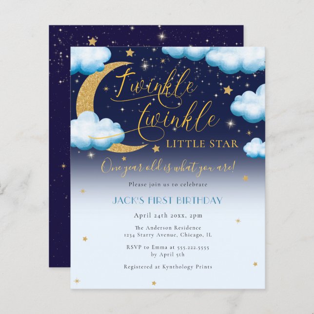 Budget Twinkle Little Star Blue Boy First Birthday (Fram/baksida)
