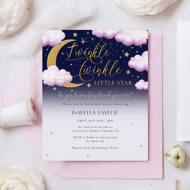 Budget Twinkle Little Star Rosa Girl Baby Shower Flygblad (Skapare uppladdad)