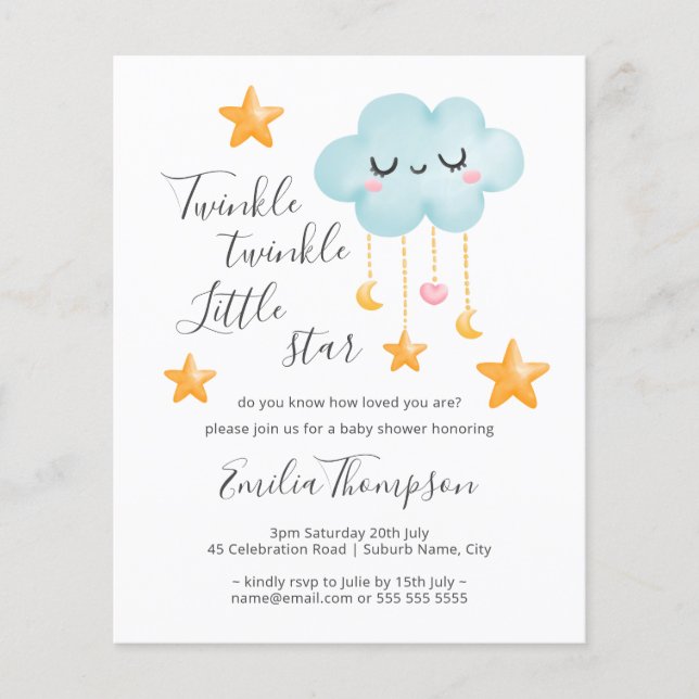 Budget Twinkle Twinkle Little Star Baby Shower Flygblad (Framsidan)