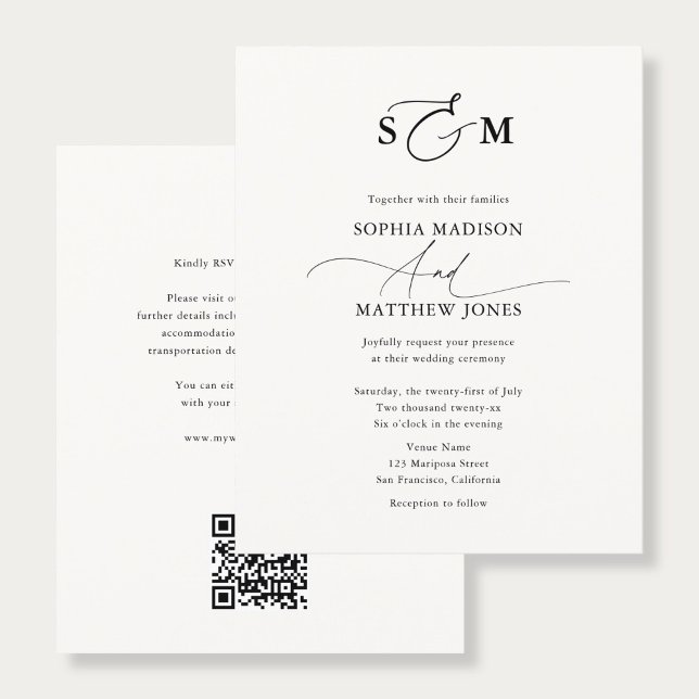 Budget Typografi Monogram Bröllops QR-kod Flygblad (Skapare uppladdad)