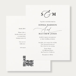 Budget Typography Monogram Wedding QR Code Flygblad