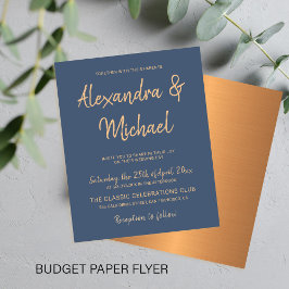 Budget typography navy kopparbröllopsinbjudan flygblad