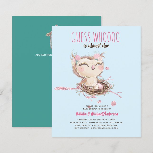 BUDGET UGGLA Baby Shower gissar vem som nästan är  (Fram/baksida)