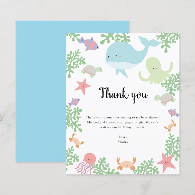 Budget under Sea Baby Shower Tack Kawaii (Fram/baksida)
