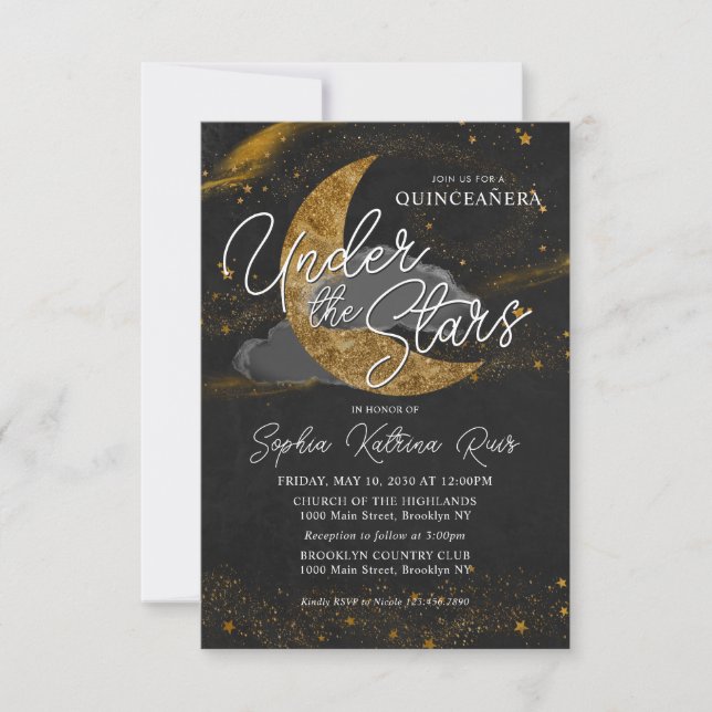 Budget under Stars Måne Glam Quinceanera Anteckningskort (Framsida)