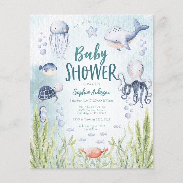 Budget Under The Sea Baby Shower Inbjudan Flygblad (Framsidan)