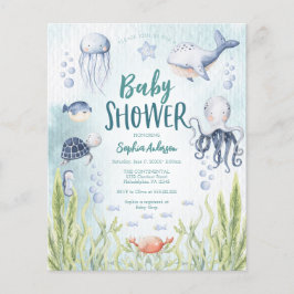 Budget Under The Sea Baby Shower Inbjudan Flygblad