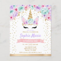 Budget Unicorn 1st Birthday Teal Lila Investigatio