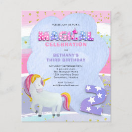 Budget Unicorn Magic 3rd Birthday-inbjudan