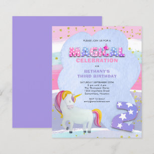 Budget Unicorn Magic 3rd Birthday-inbjudan
