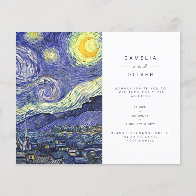 BUDGET Van Gough Starry Night Wedding bjudande QR Flygblad (Framsidan)