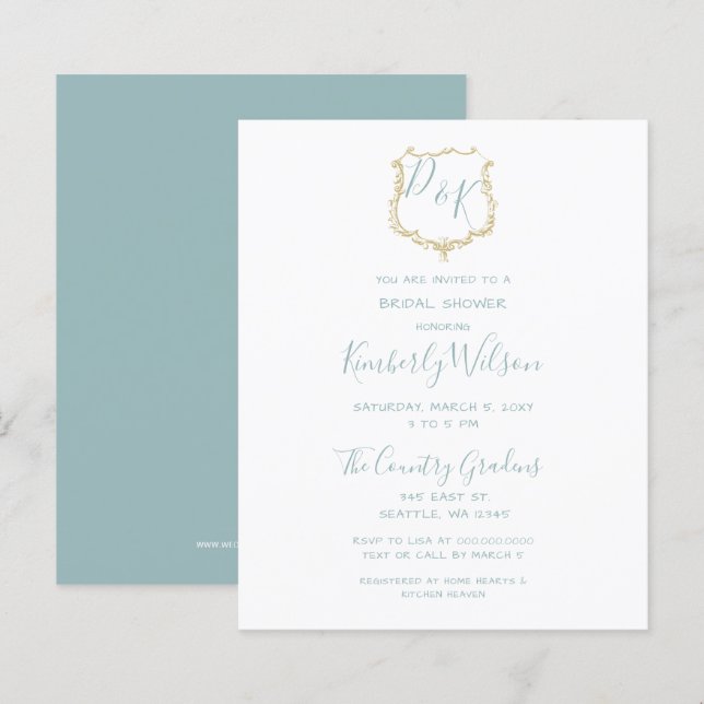 Budget Vapensköld Dusty blue Inbjudningskort för m (Fram/baksida)