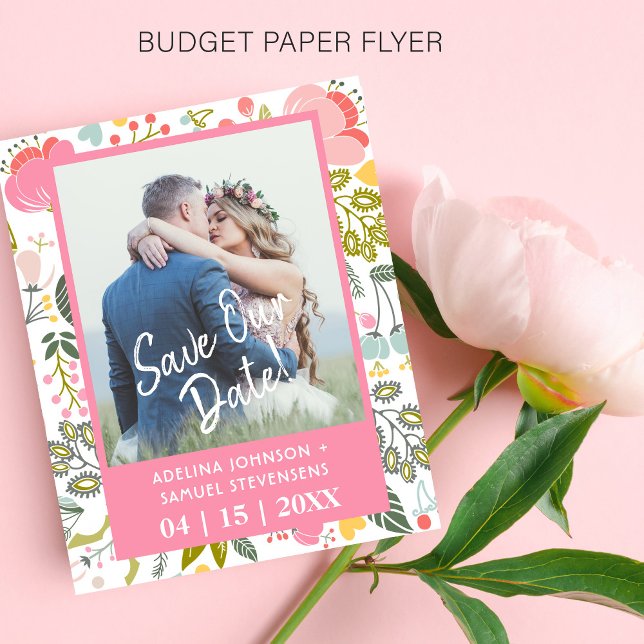 Budget vårbröllop blommig rosa fotografera spara d flygblad (Skapare uppladdad)