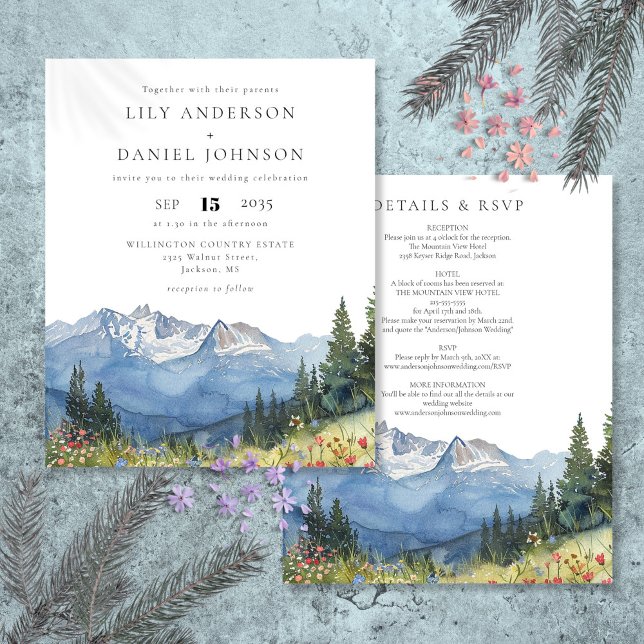 Budget vattenfärg berg bröllopsinbjudan (Budget Watercolor Mountain Wedding Invitation)
