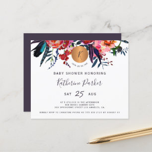 Budget vattenfärg blommig baby shower inbjudan