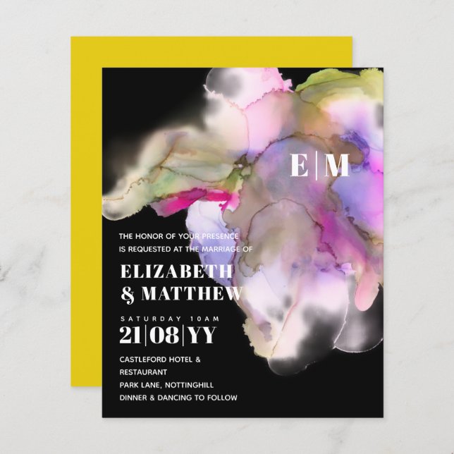 BUDGET Vattenfärg Bröllop Abstrakt Lila Grå (Fram/baksida)