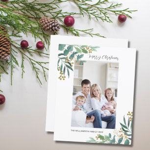Budget Vattenfärg Grönska Jul Foto Kort