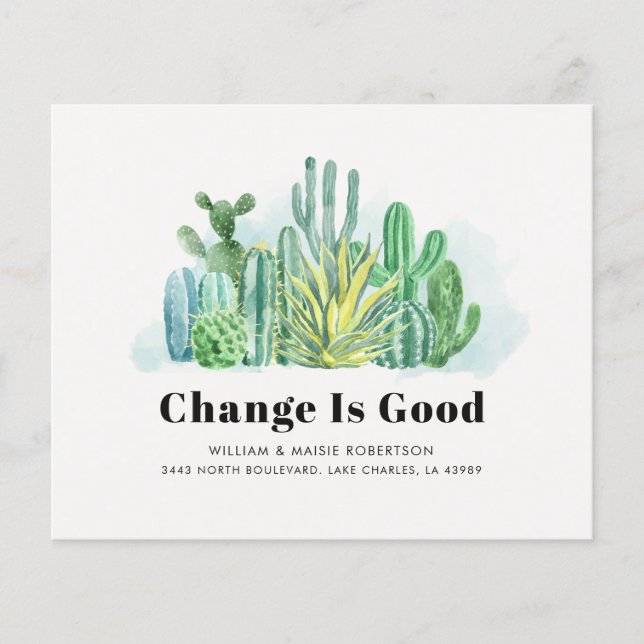 Budget vattenfärg kaktus flyttmeddelande (Framsida)