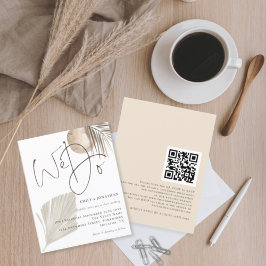Budget vi gör Boho Pampas QR Code Wedding bjudande