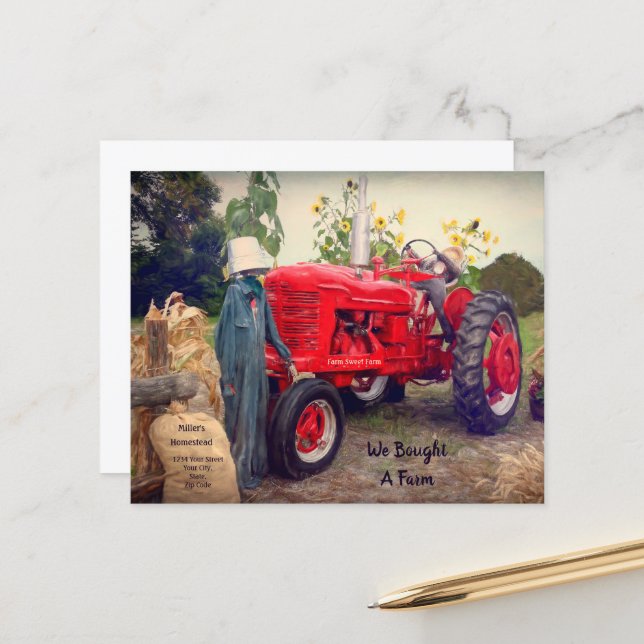 Budget Vi har flyttat Farm Tractor Red Rustic Land (Fram/Back In Situ)