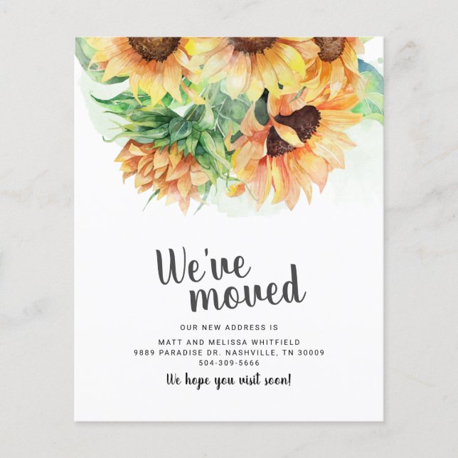 Budget Vi Har Flyttat Vattenfärg Solros Flytt (Framsida)