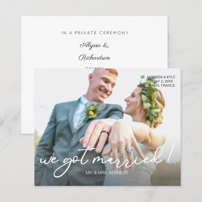 Budget Vi Har Married S Photo Bröllop annonsering (Fram/baksida)