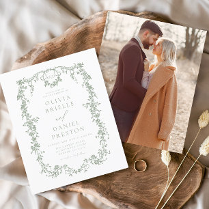 Budget Victorian Fransk Photo Sage Grönt Bröllop Flygblad