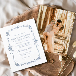 Budget Victorian Photo Blue Bröllopsinbjudan
