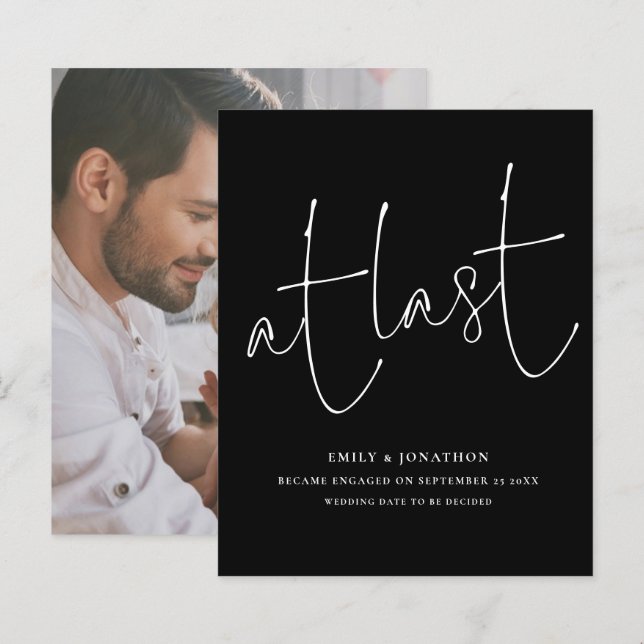 Budget vid senaste Förlovning av svartskriptfoto (Fram/baksida)