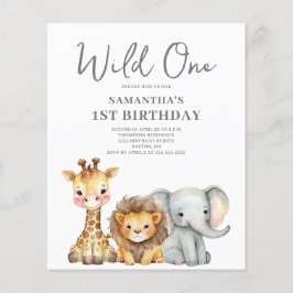 Budget Vild 1 Safari 1:a födelsedagsinbjudan Flygblad