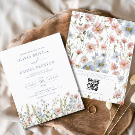 Budget Vildblomma QR-kod Bröllopsinbjudan