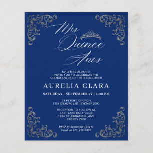 BUDGET Vintage Blå Silver Mis Quince Quinceañera