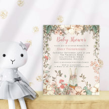Budget Vintage Bunny Girl Baby Shower Inbjudan