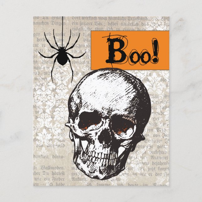 BUDGET Vintage Skull Halloween-kort (Framsida)