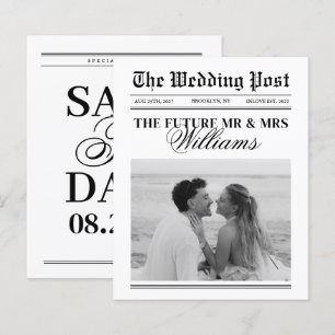 Budget Vintage Tidning Bröllop Spara Datum