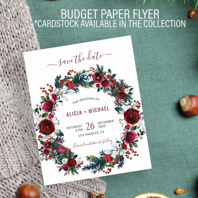 BUDGET vinter blomster vattenfärg bröllop spara da Flygblad (Skapare uppladdad)