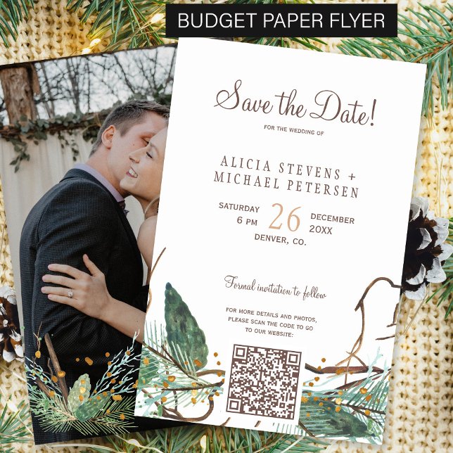 Budget vinter skog FOTO bröllop spara datum Flygblad (Skapare uppladdad)