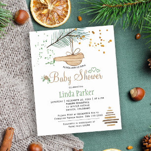 Budget vinter skog rustic baby shower inbjudan
