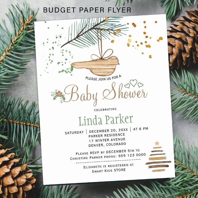 Budget vinter skog rustic baby shower inbjudan flygblad (Skapare uppladdad)