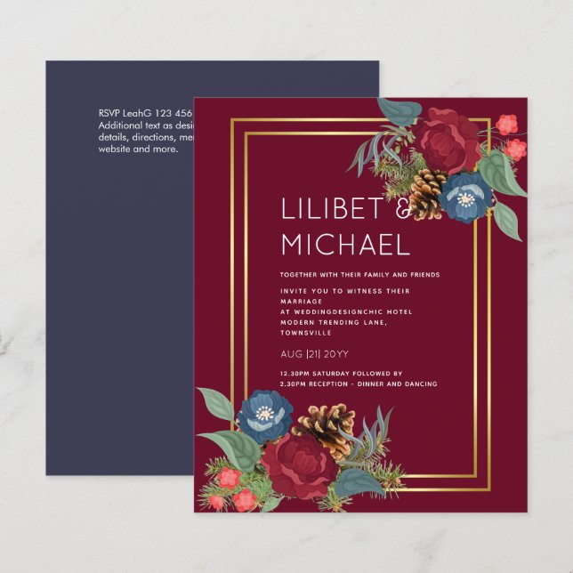 BUDGET Vinterbröllop Burgundy Teal Blå Modern (Fram/baksida)