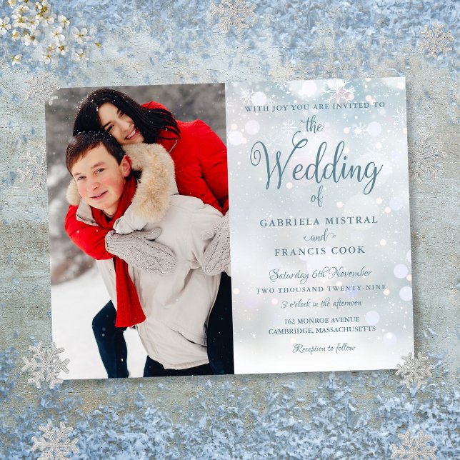 Budget Vintersnöflingor Foto Bröllopsinbjudan (Budget Winter Snowflakes Photo Wedding Invitation)