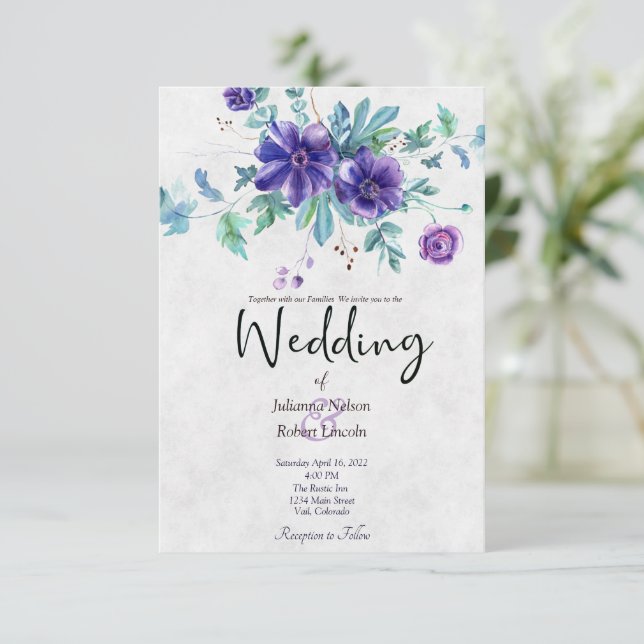 Budget Violett akvarell blommande bröllop  Inbjudningar (Stående Fram)