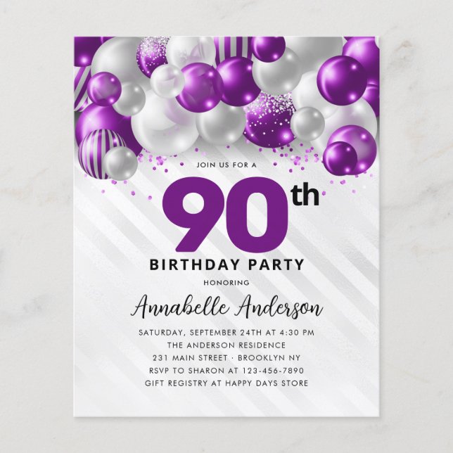 Budget Violett Silverballong Glitter 90-årsdag (Framsida)