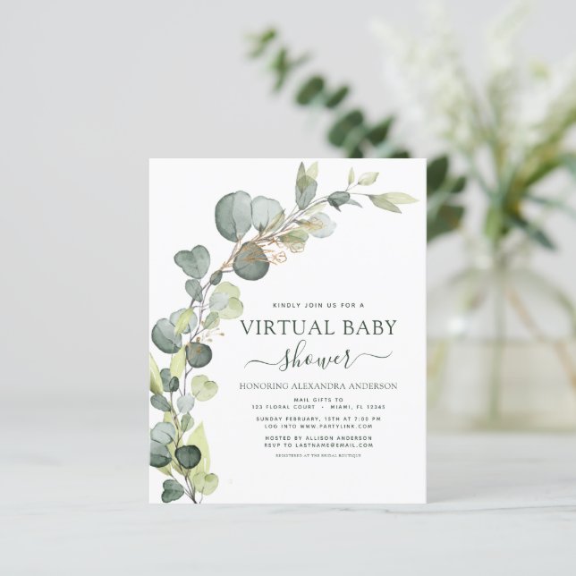 Budget Virtuell Baby Shower Greenery Eucalyptus (Stående Fram)