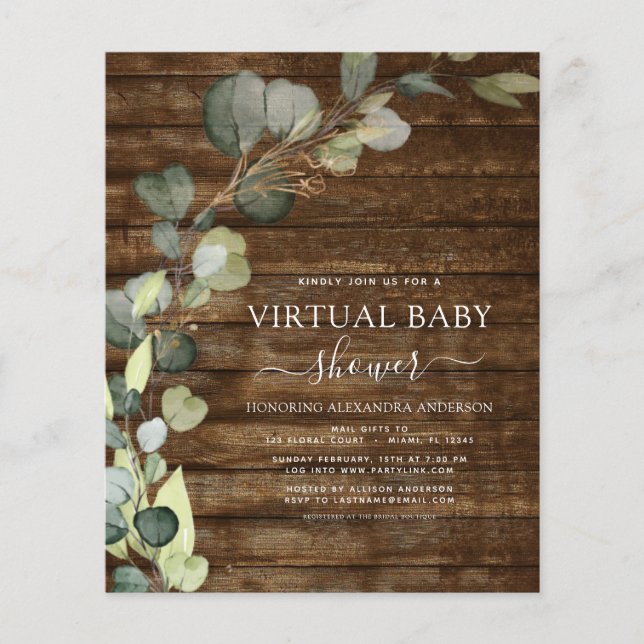 Budget Virtuell Baby Shower Greenery Eucalyptus (Framsida)