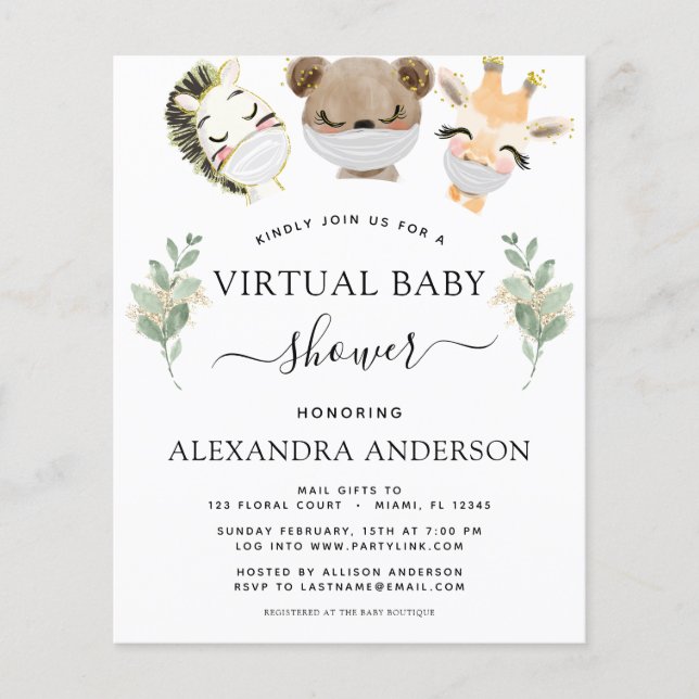 Budget Virtuell Baby Shower Woodland Eucalyptus Flygblad (Framsidan)