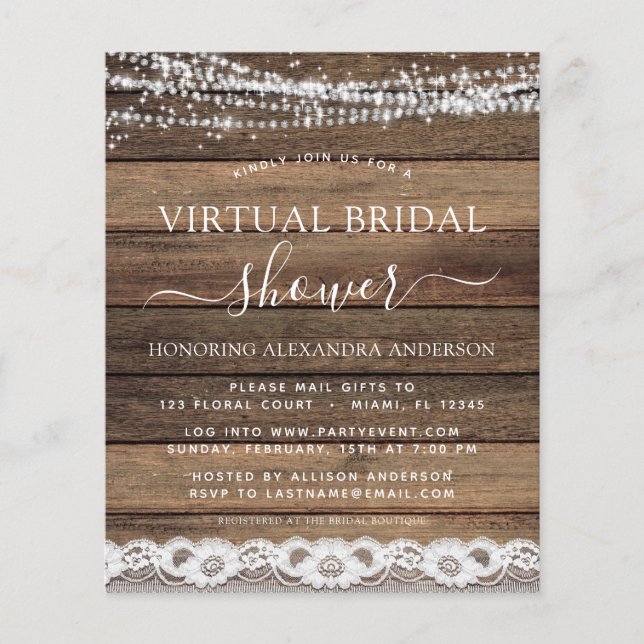 Budget Virtuell Bröllopsfest för Bruden Rustik Lan (Framsida)