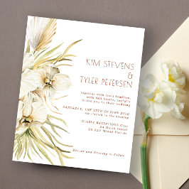 Budget, vit blommigt, modern boho-bröllopsinbjudan