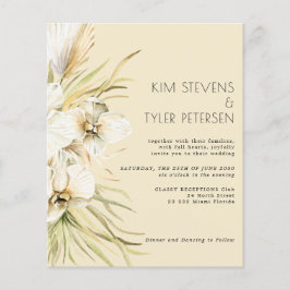 Budget, vit blommigt, modern boho-bröllopsinbjudan